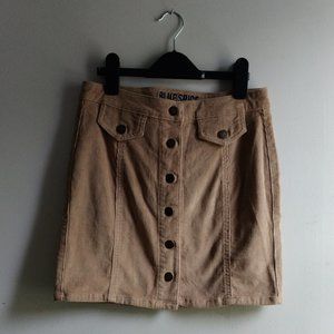 Blue Spice Full Button Down Corduroy Mini Skirt (Light Brown)